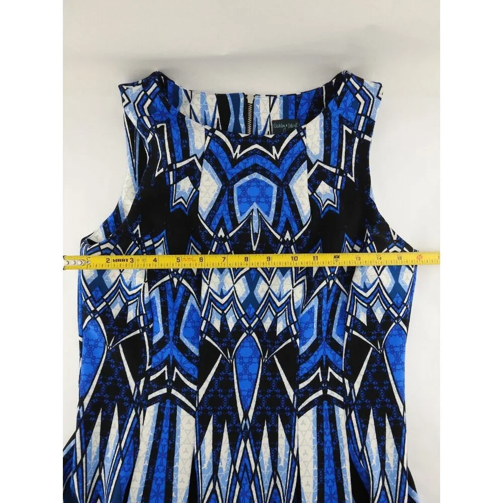 Gabby Skye Blue Geometric Fit And Flare Sleeveless Dress Womens Size 8 - Picture 7 of 9